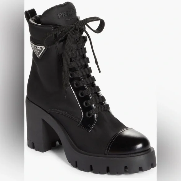 Prada Women's Brixxen Black Lace-Up Combat Boots - Picture 1 of 14
